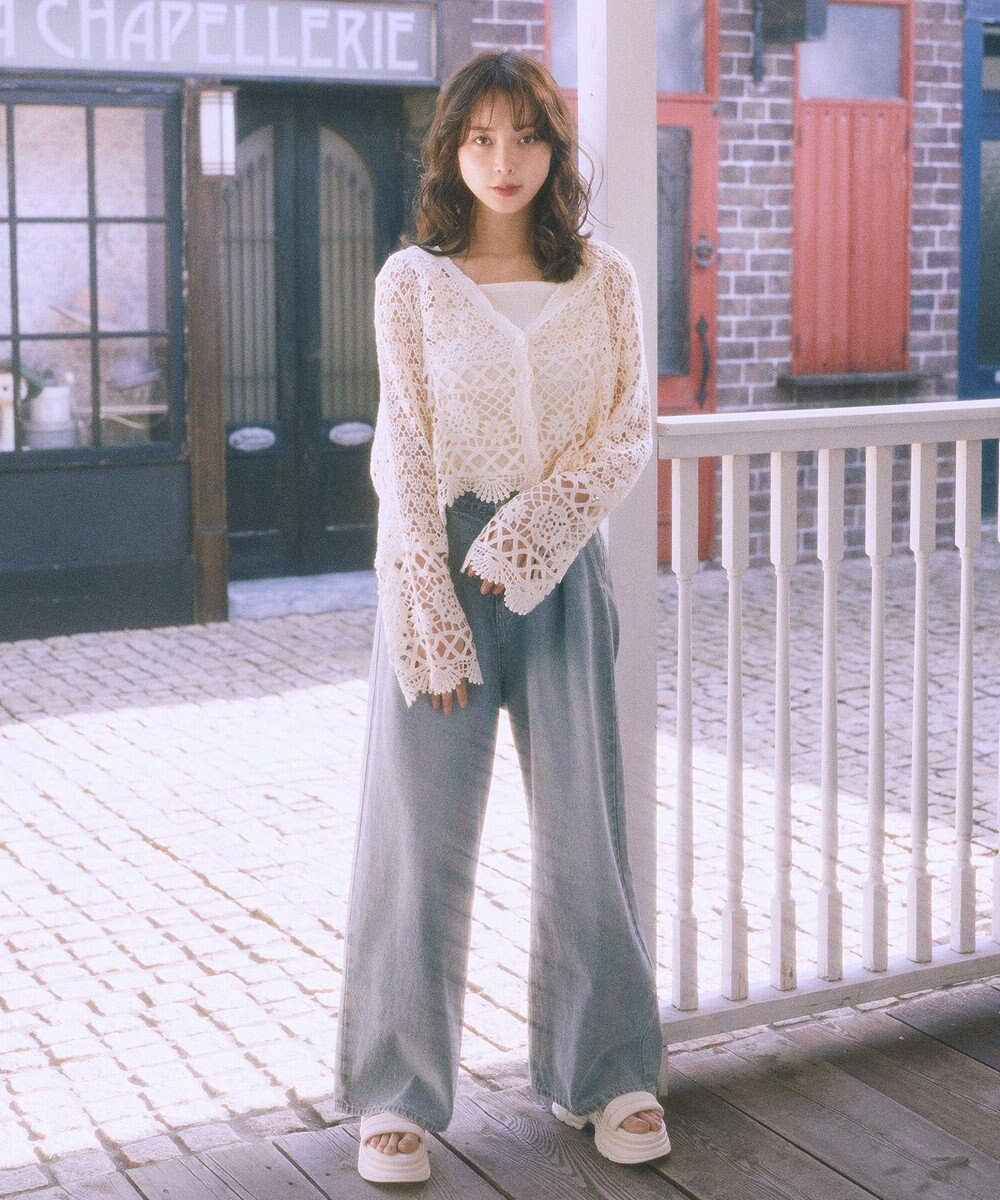 earth music&ecology クロシェ風Ｖネックカーディガン 