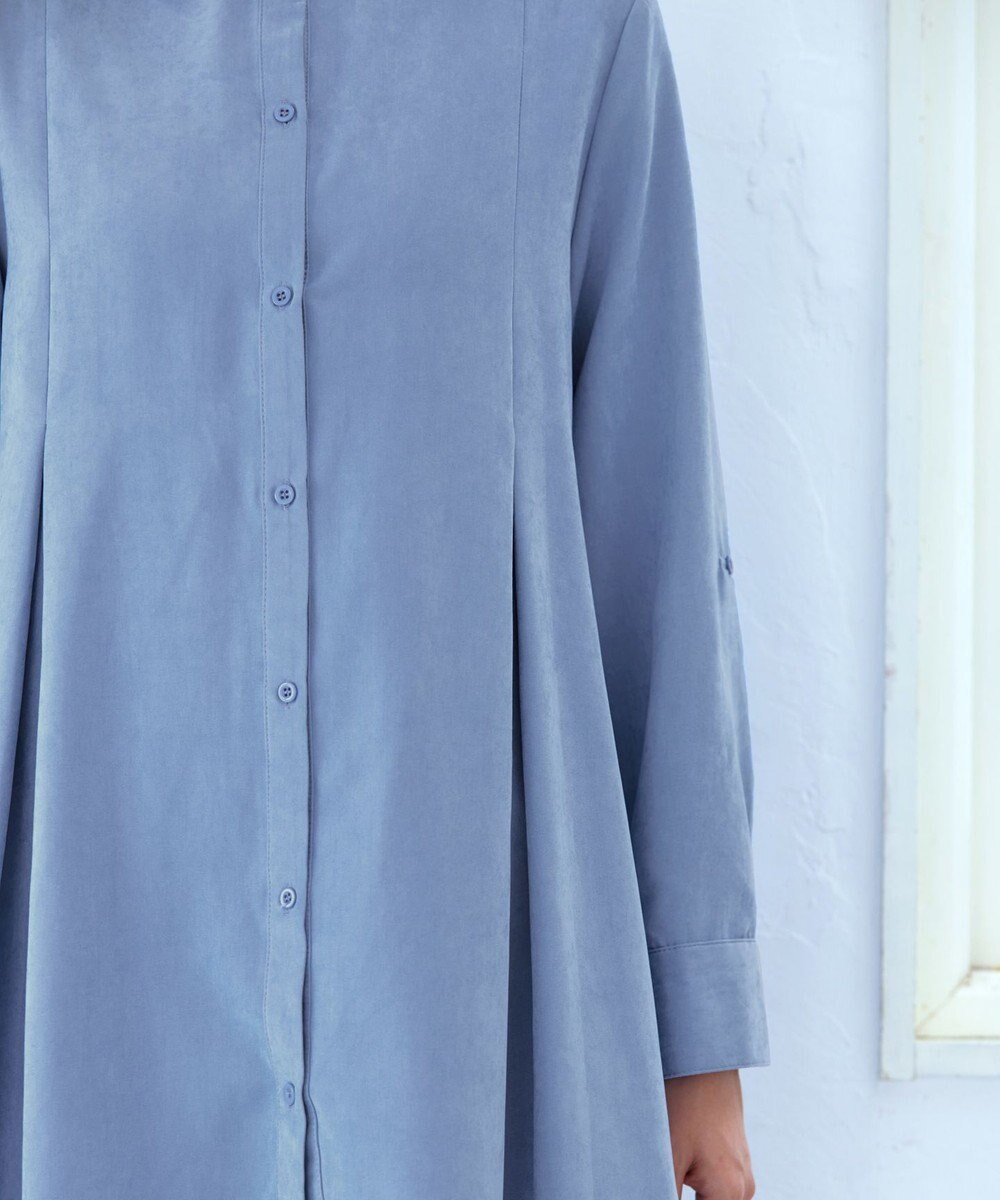 Tiaclasse 【洗える】ピーチスキンシャツチュニックブラウス 