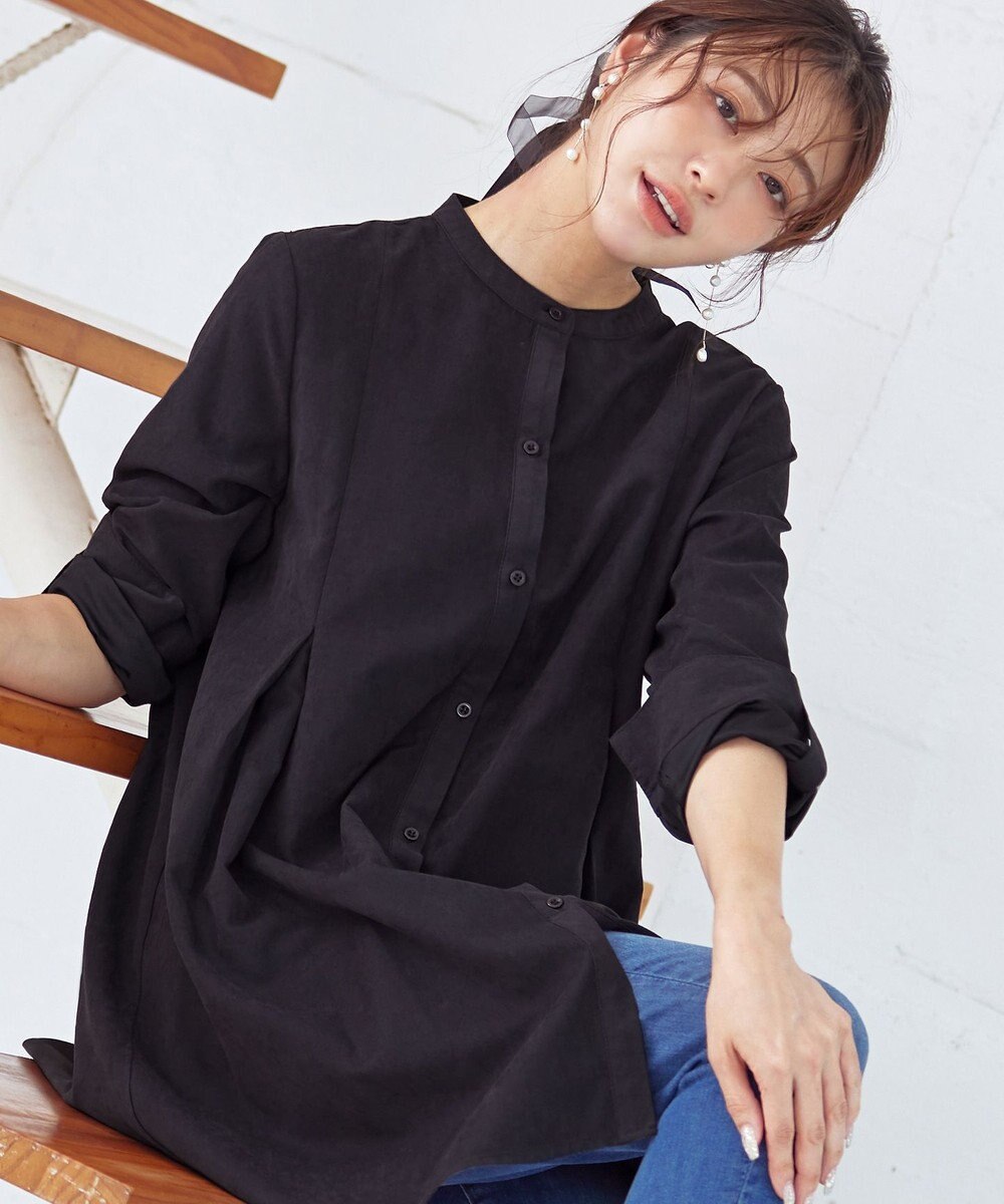 Tiaclasse L 【洗える】ピーチスキンシャツチュニックブラウス 