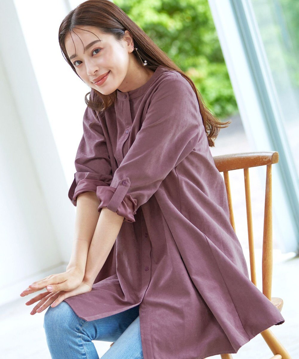 Tiaclasse 【洗える】ピーチスキンシャツチュニックブラウス 