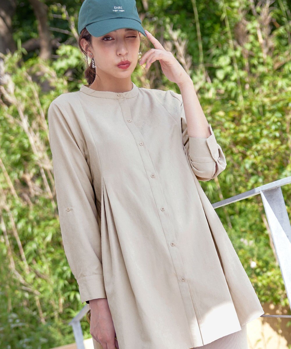 Tiaclasse L 【洗える】ピーチスキンシャツチュニックブラウス 