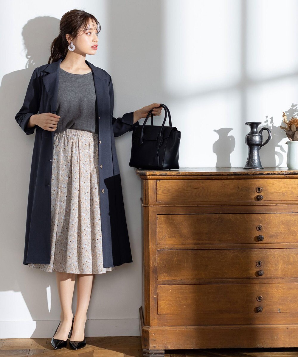 Tiaclasse 【洗える】異素材を組み合わせた花柄ドッキングワンピース 