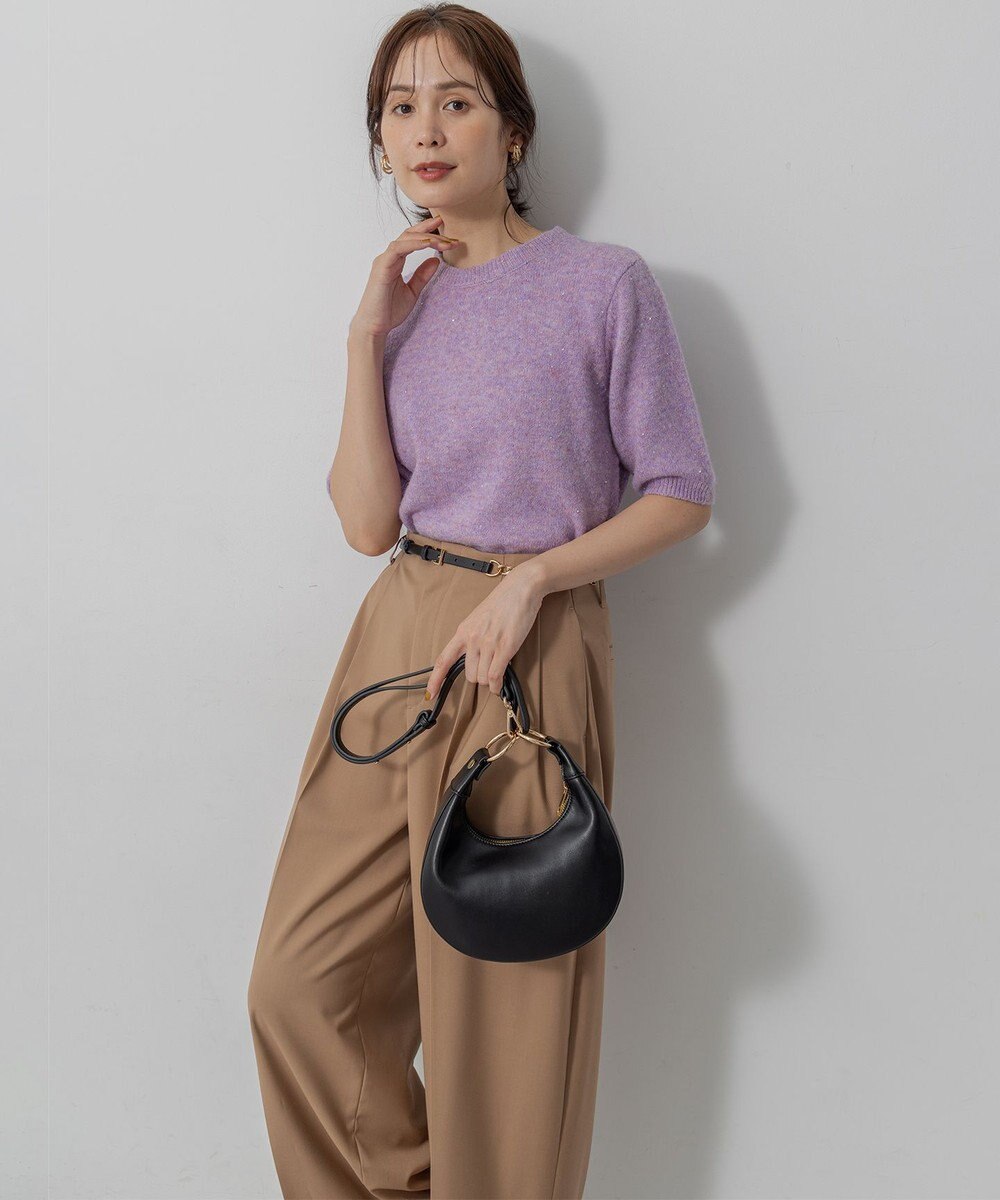 組曲 【加藤ローサさん着用 / 襟取り外し可】スパンコールヤーン 5分袖ニット 