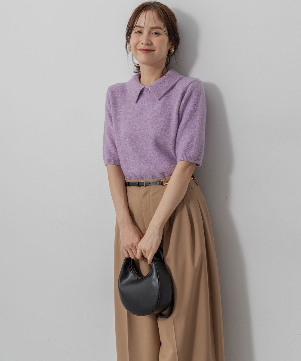 組曲 【加藤ローサさん着用 / 襟取り外し可】スパンコールヤーン 5分袖ニット 