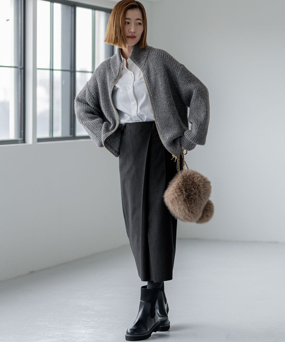 23区 L 【洗える】スパンコールバルキー ダブルジップ ニットブルゾン 