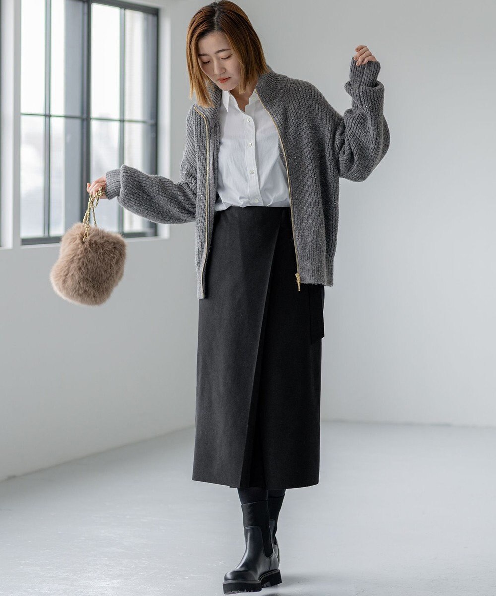 23区 L 【洗える】スパンコールバルキー ダブルジップ ニットブルゾン 