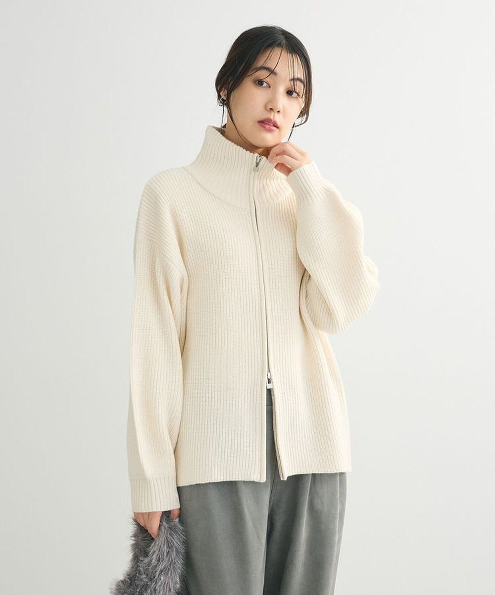 Green Parks ＺＩＰ付き畦ニットチュニック 