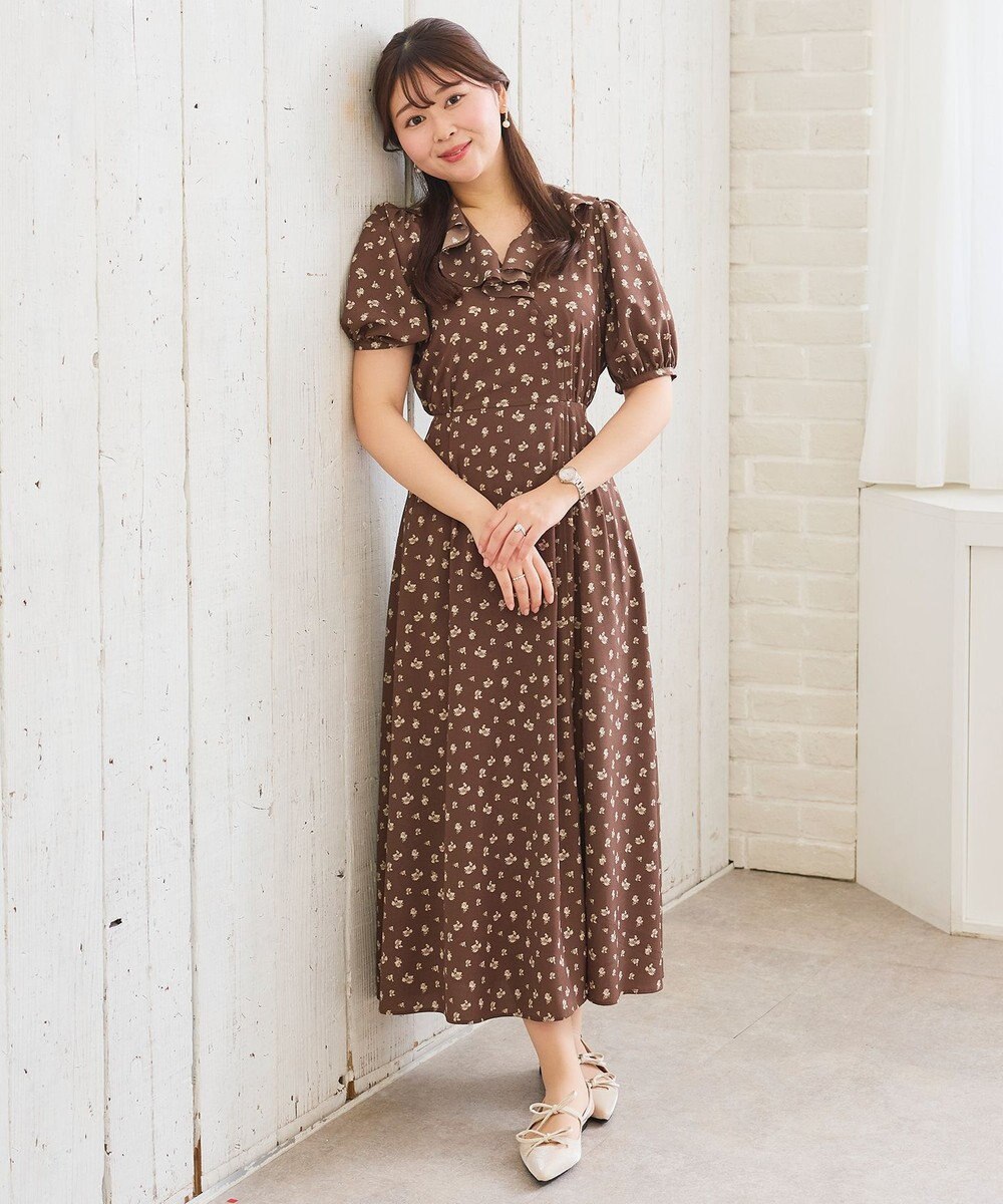 Feroux カシュクールデザイン 小花プリントワンピース 