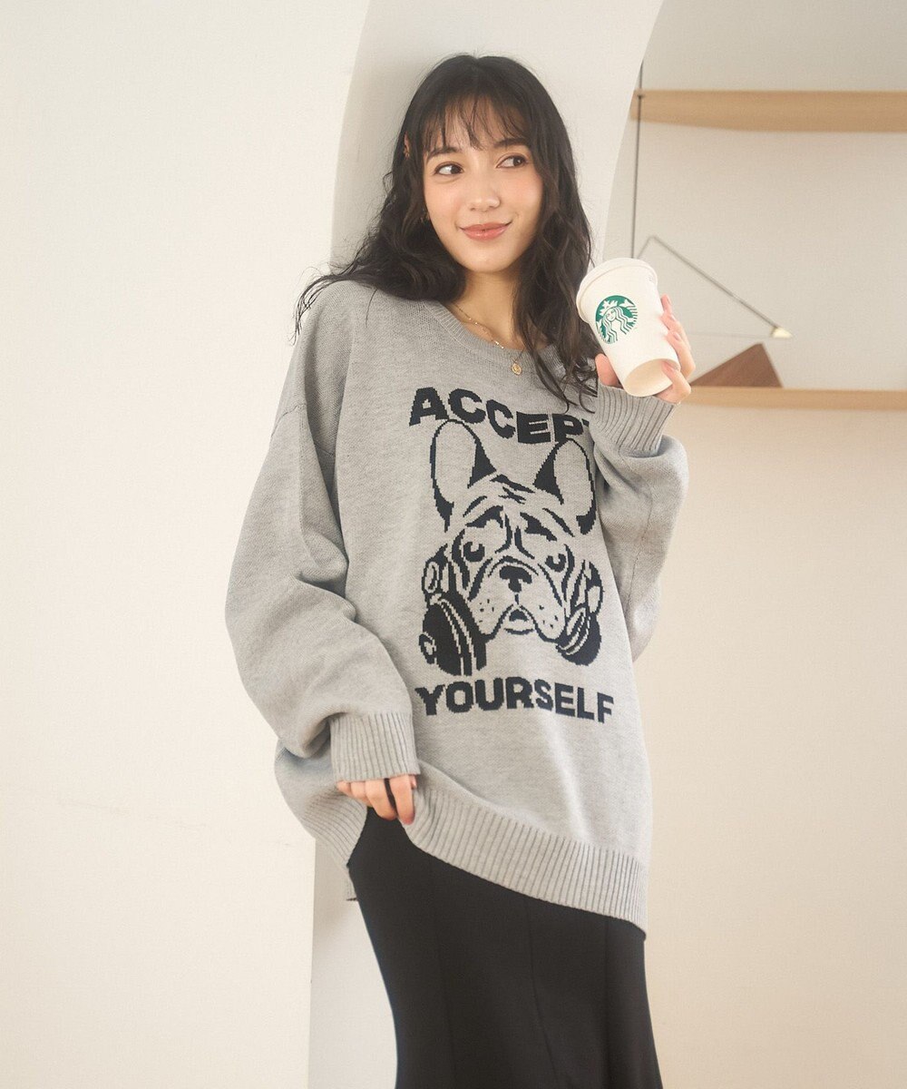 WEGO 【新色追加/ユニセックス着用ITEM/SMLサイズ展開】ジャガードグラフィックプルオーバー（LS） 