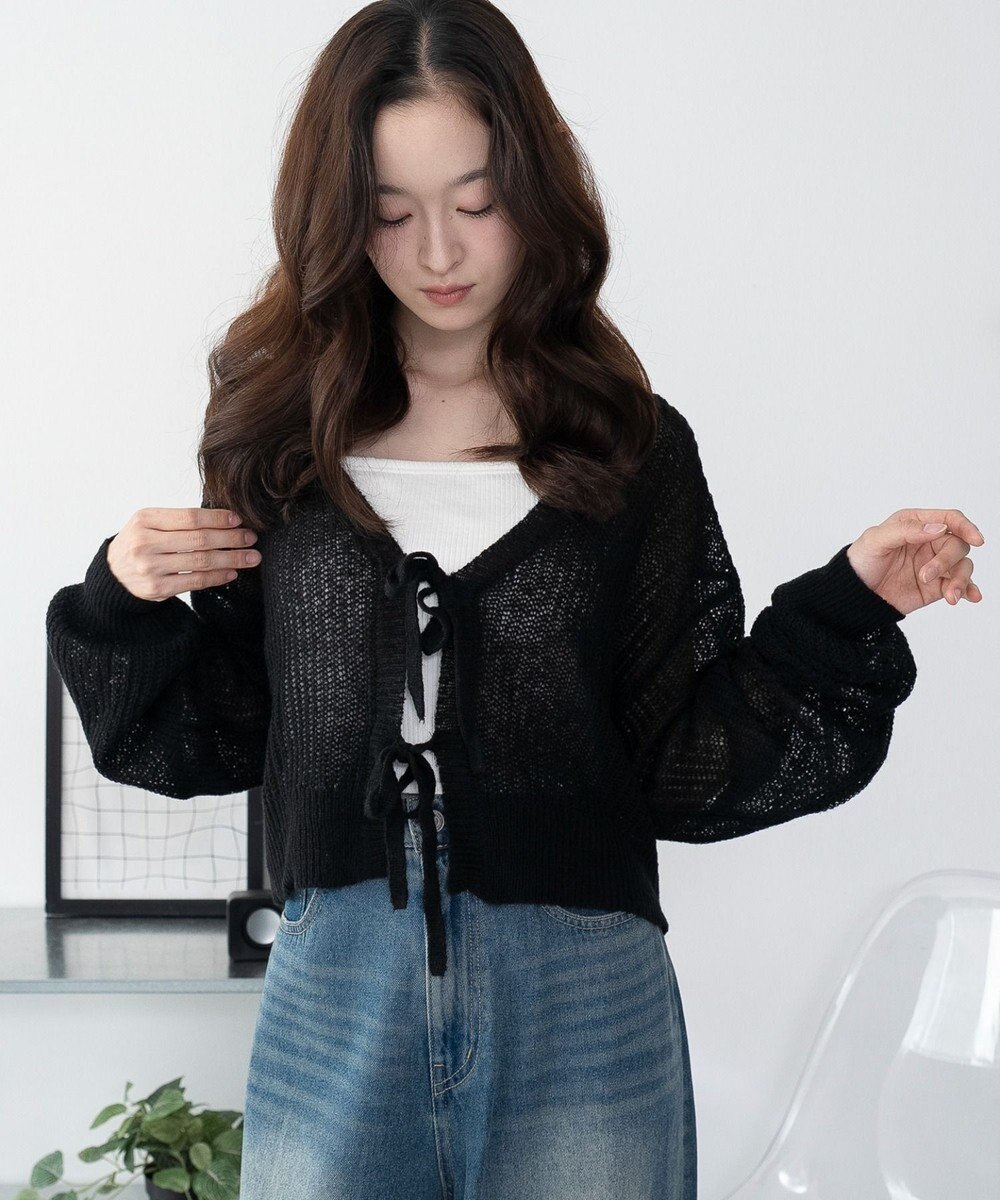 WEGO 【25年秋冬新作】モヘアタッチ2WAYリボンカーデ 