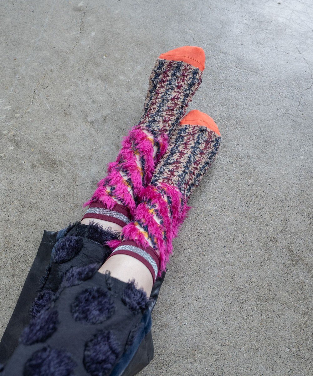 COQ LESSER TALE ラメリバーシブルファーソックス 