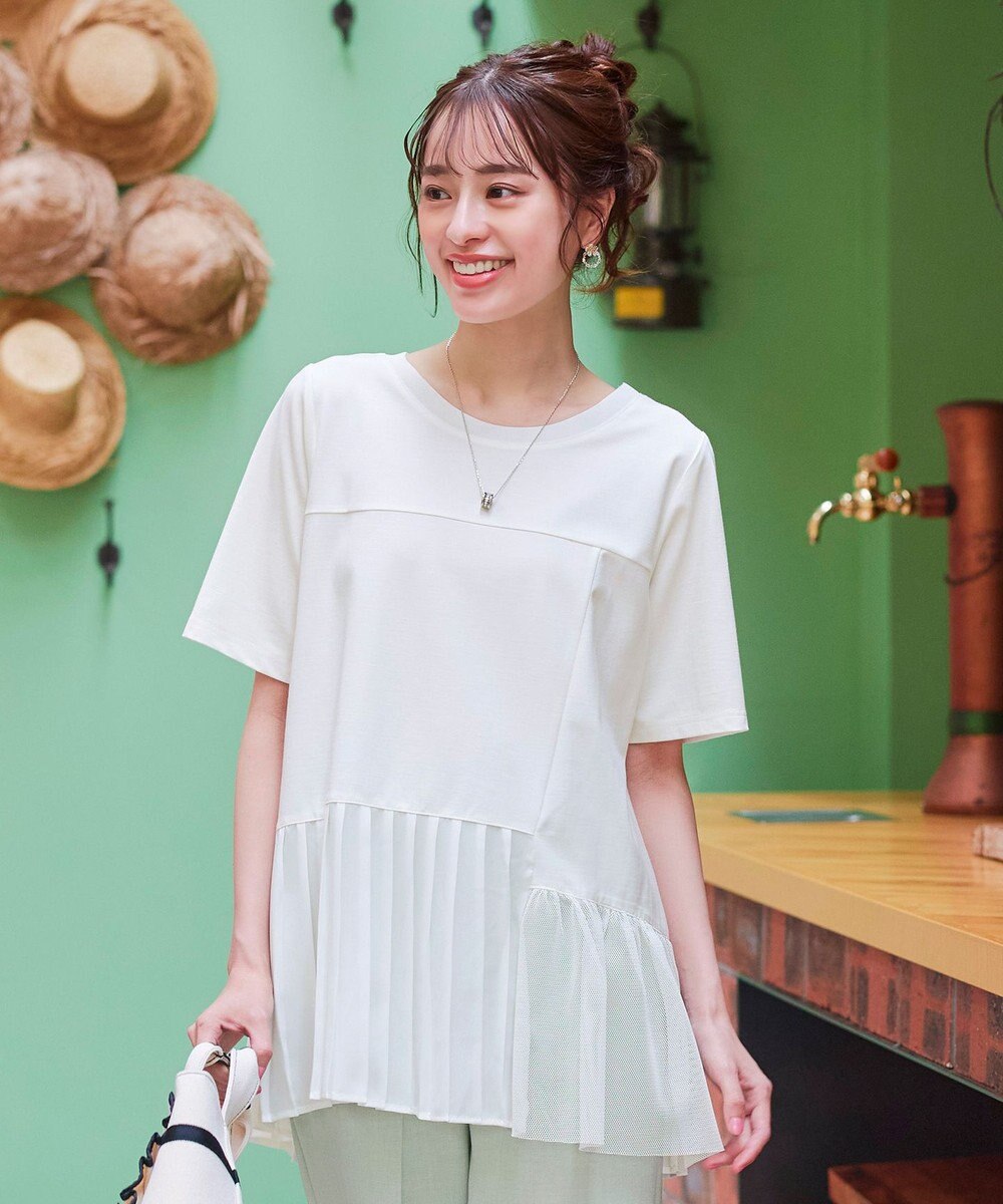 Tiaclasse 【洗える】   メッシュプリーツドッキングプルオーバー 