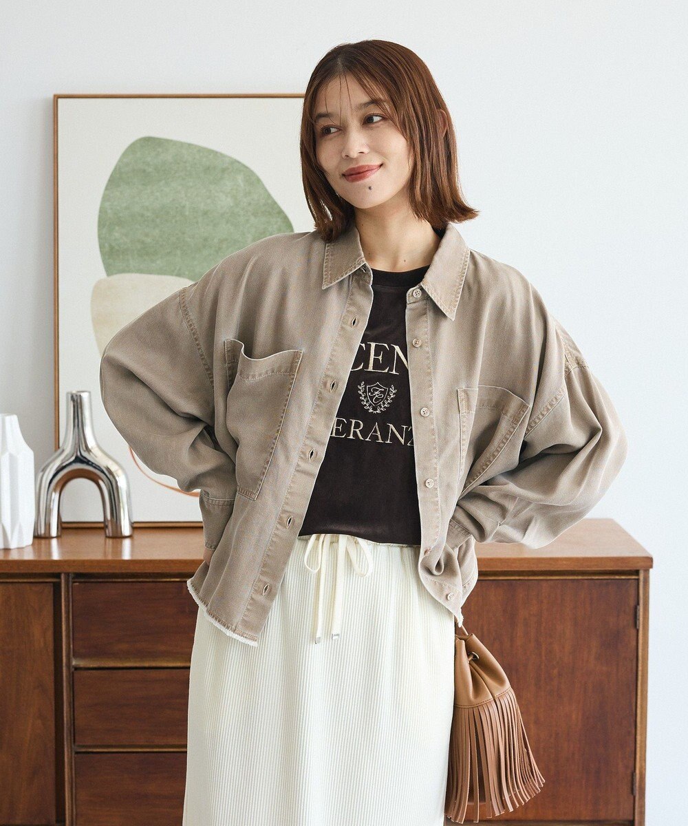 Green Parks 裾フリンジウ゛ィンテージ風シャツ 