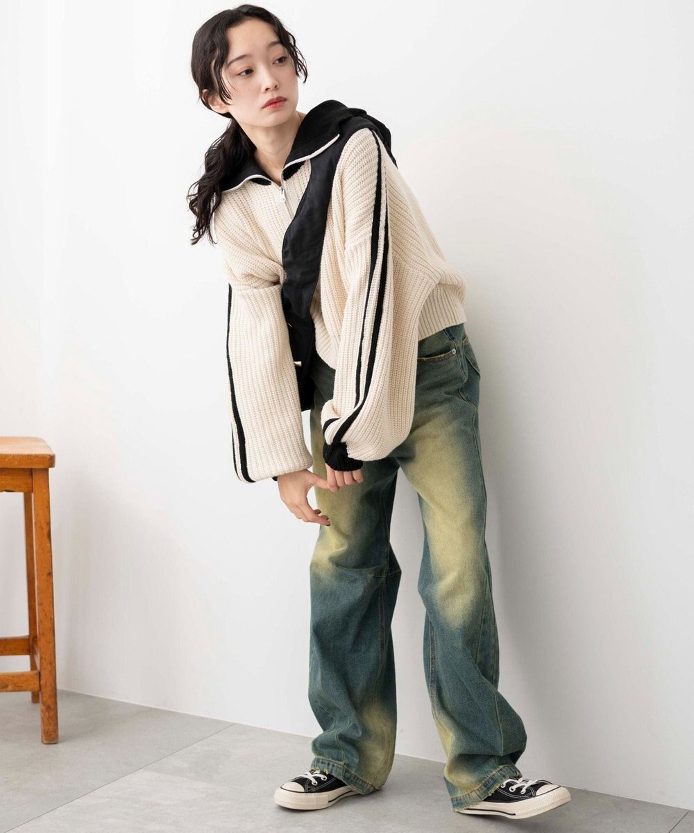 WEGO 2ラインハーフジップニットプルオーバー 