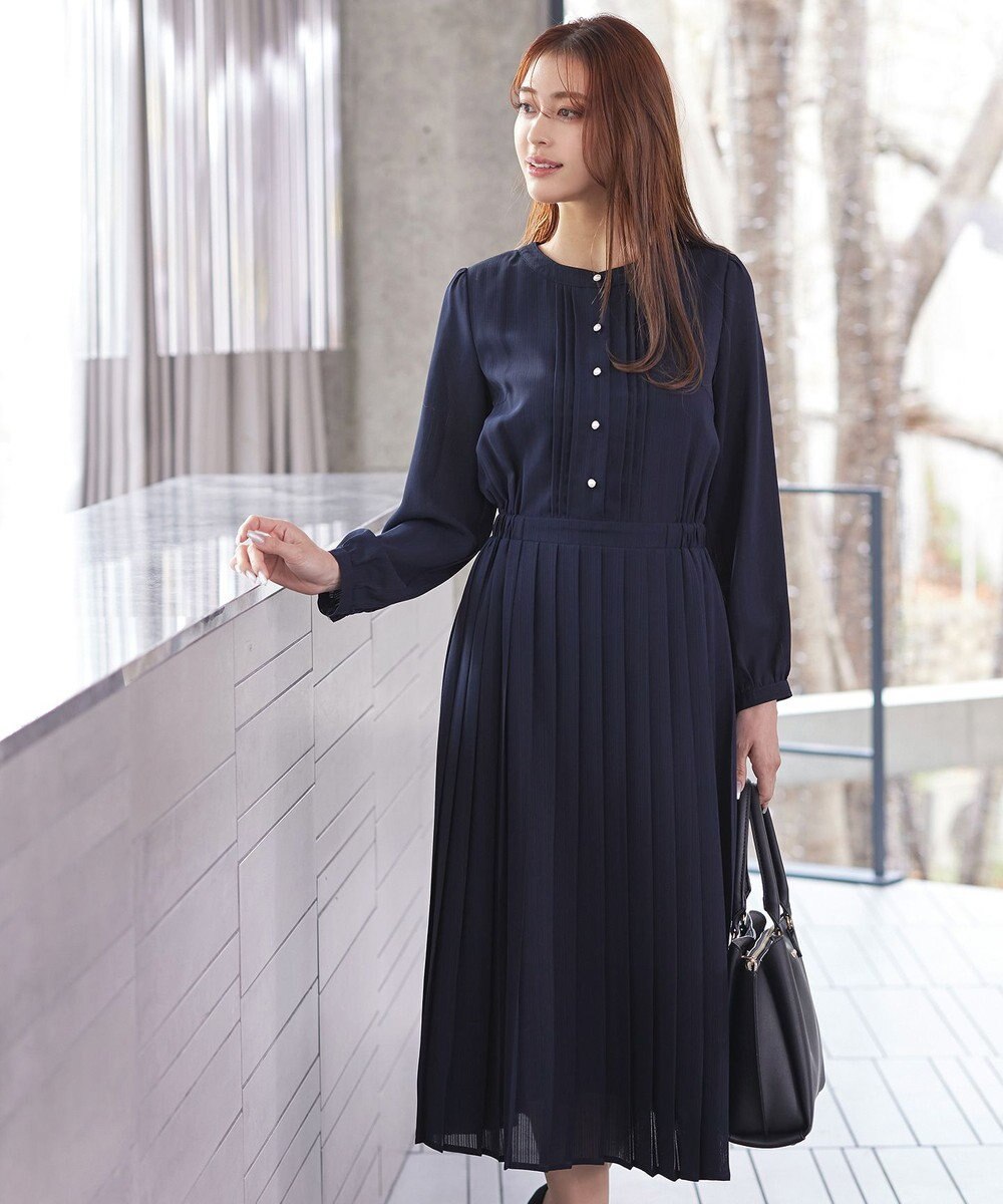 Tiaclasse 【新色追加・洗える】パールボタンプリーツワンピース 