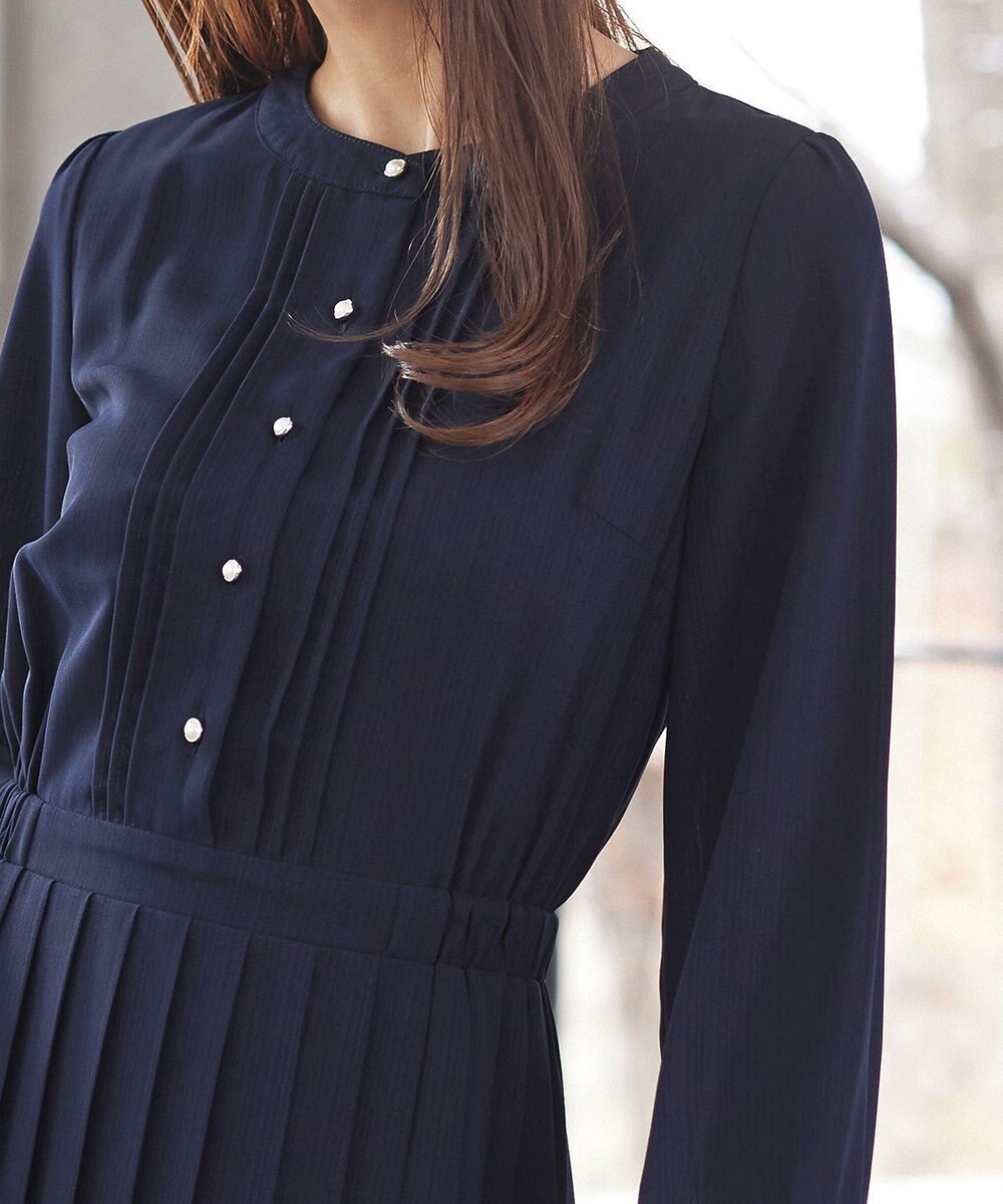 Tiaclasse 【新色追加・洗える】パールボタンプリーツワンピース 