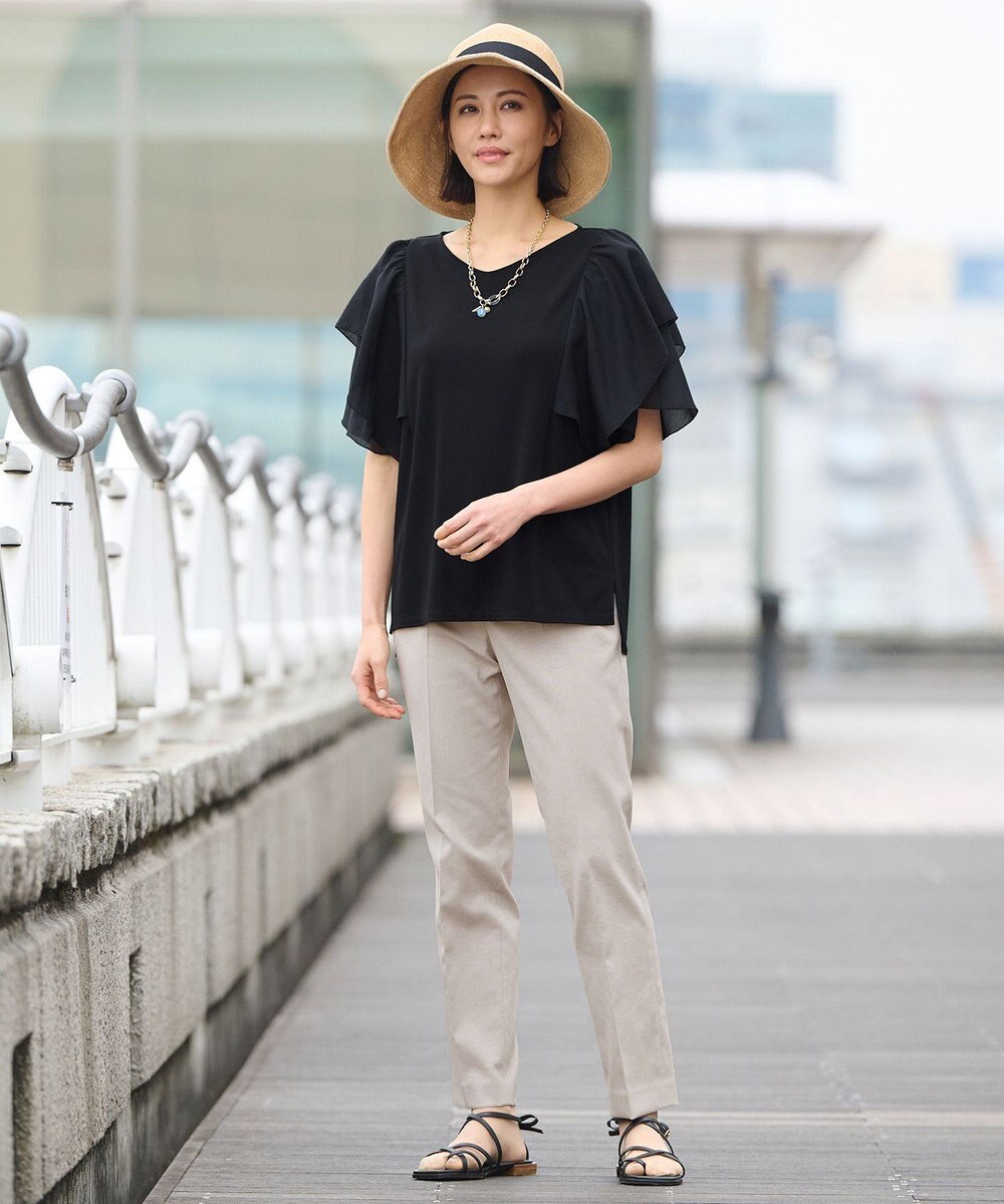 自由区 【XSサイズ~/洗える】ドレーピーポンチラッフルスリーブ カットソー 