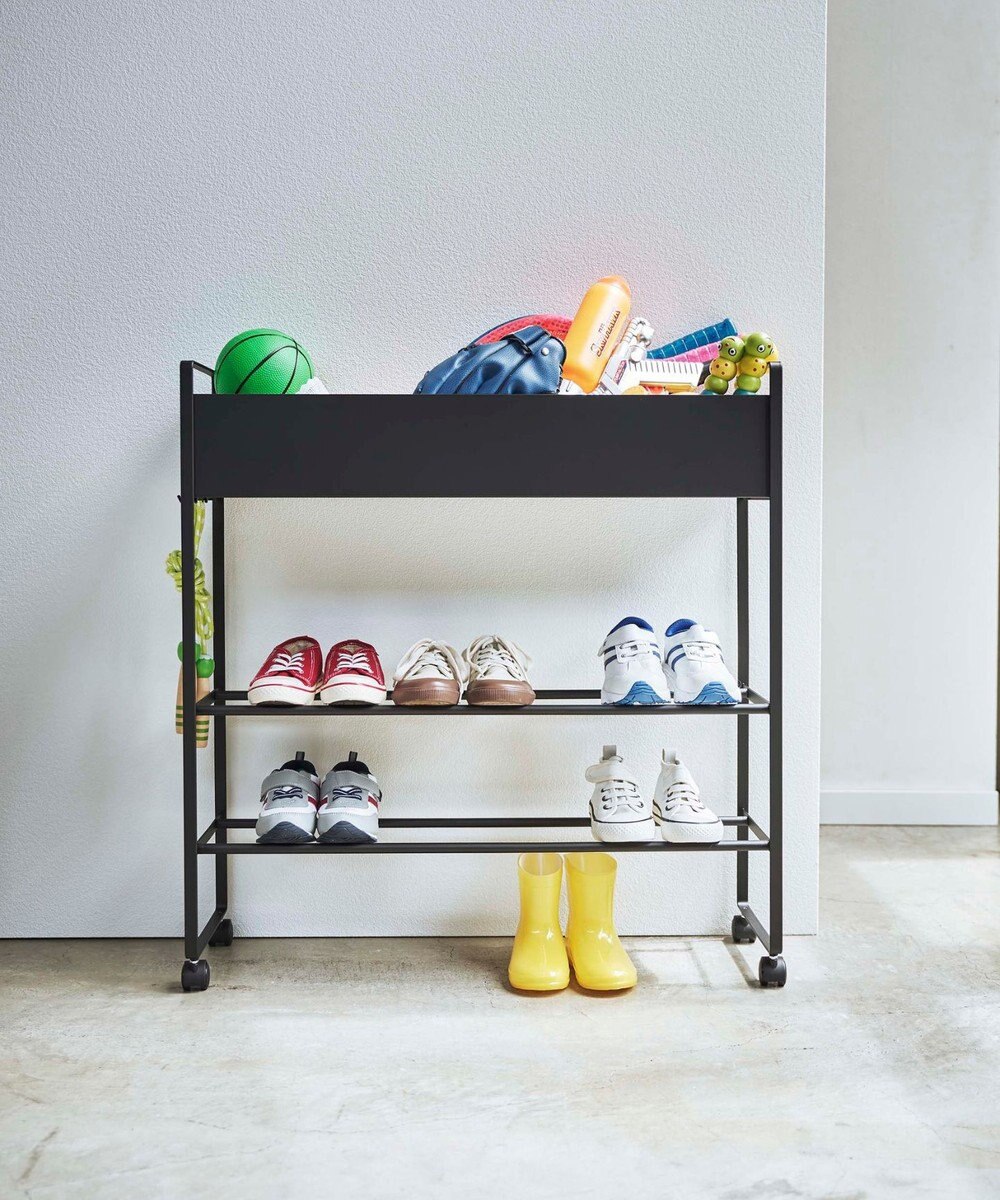 tower キャスター付き 玄関収納ラック タワー ブラック 