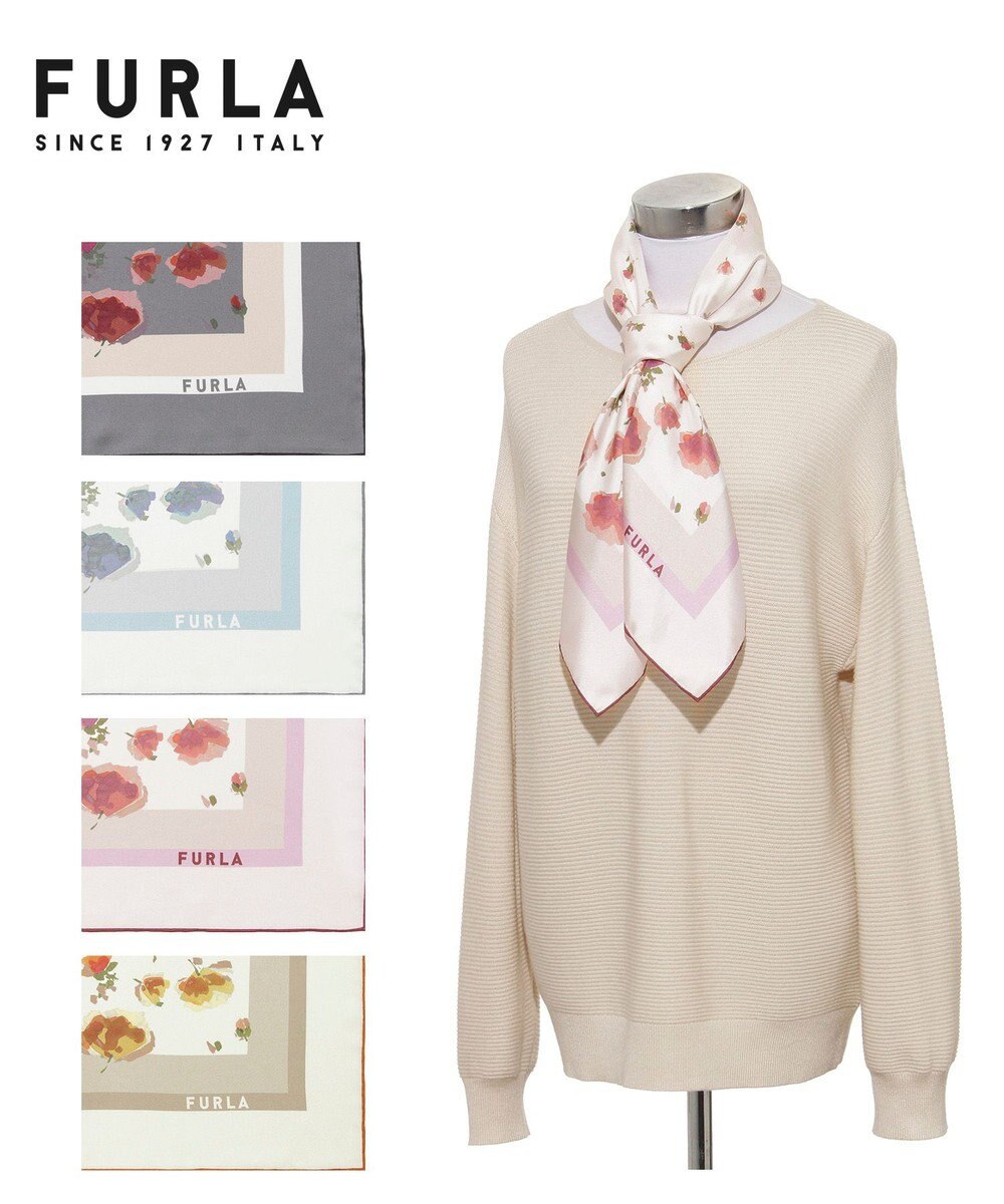 MOONBAT FURLA(フルラ)シルクツイル 水彩フラワー スカーフ 88cm×88cm 