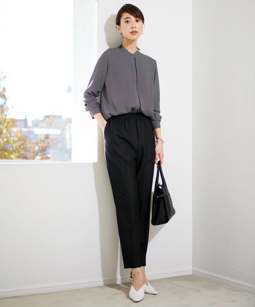 ICB 【WEB限定カラーあり・速乾・洗える】BackSatinAmunzen バンドカラーブラウス 