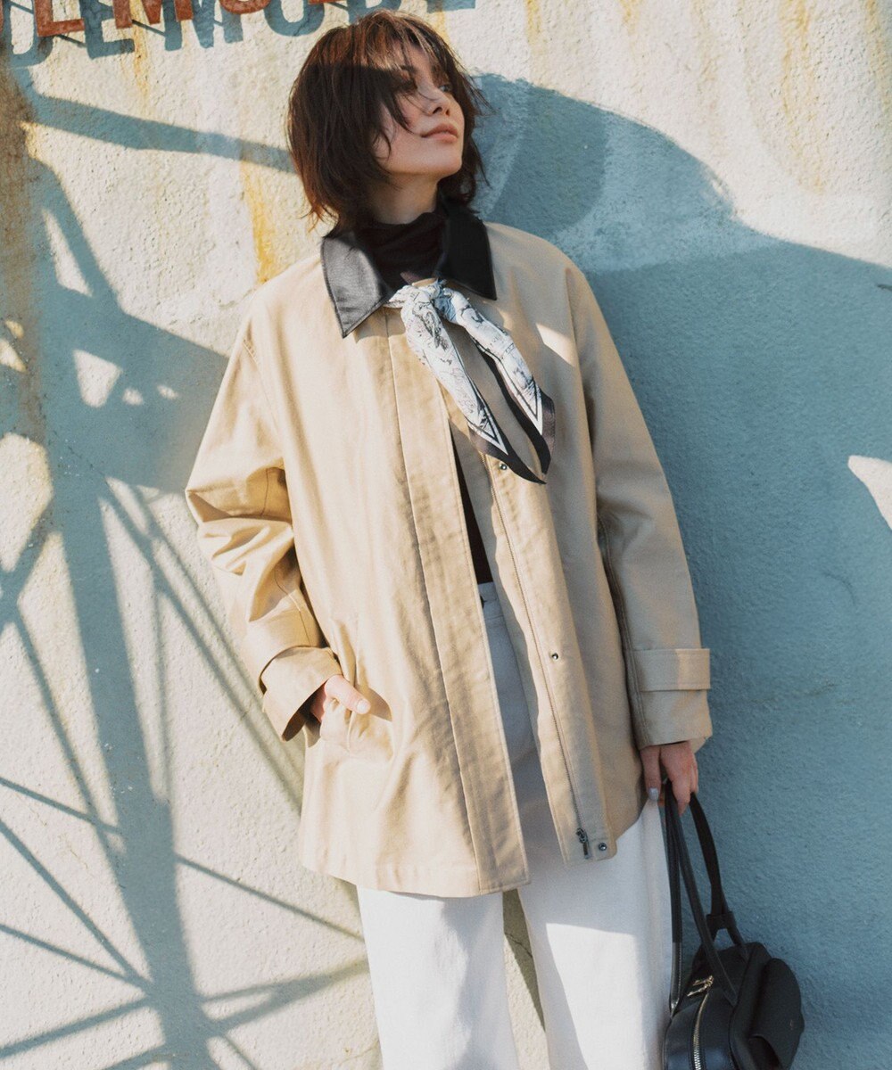 ICB 【配色襟取り外し可能】ライトモールスキン キルトライナー付きステンカラーコート 