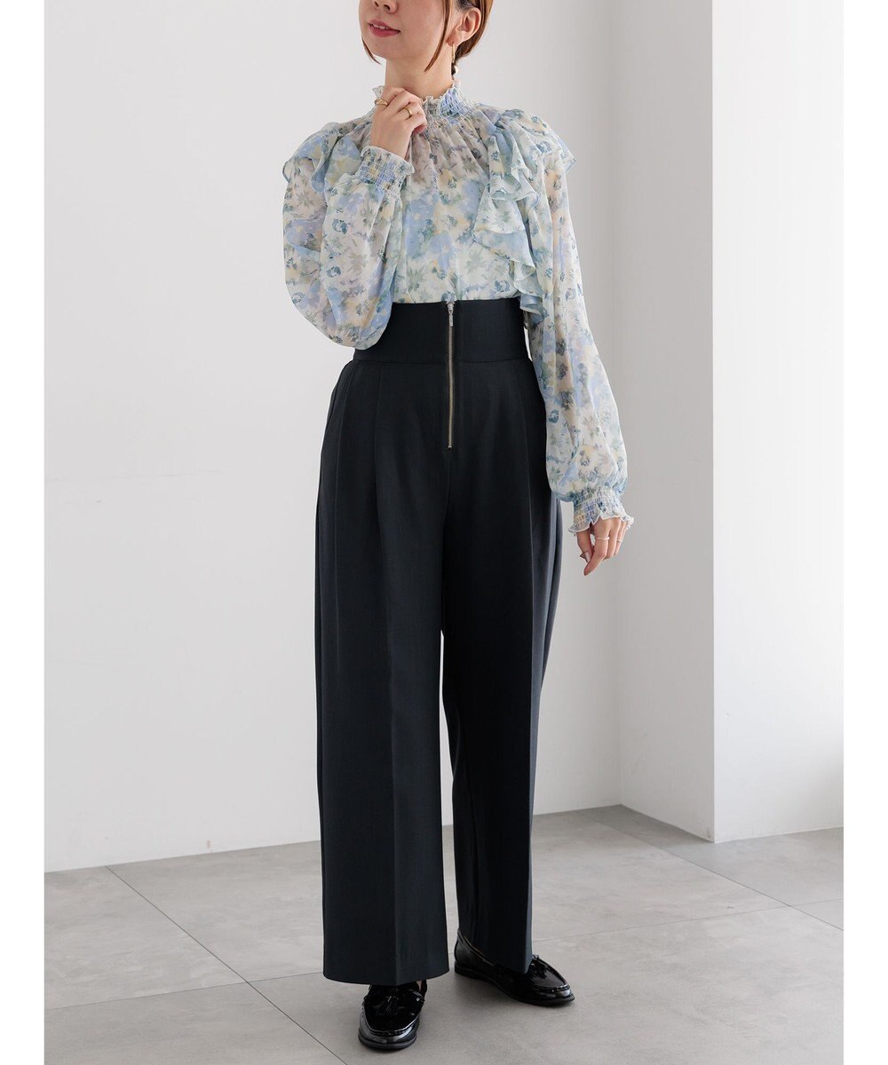 Te chichi フラワーパターンシアーフリルブラウス 