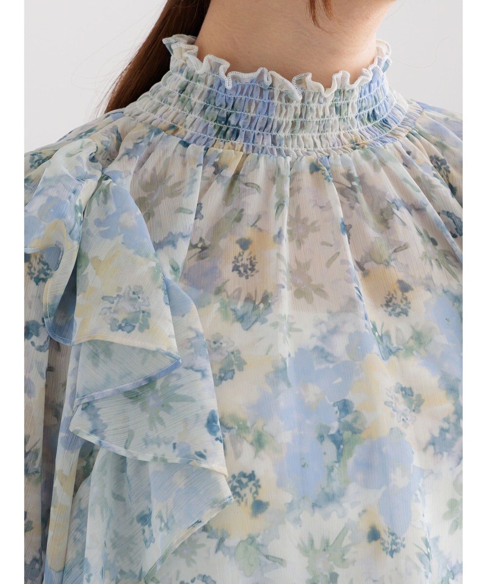 Te chichi フラワーパターンシアーフリルブラウス 