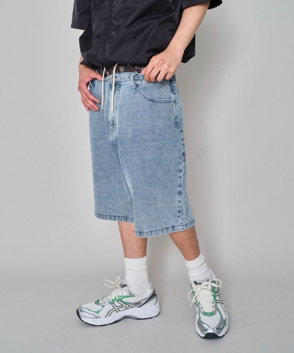 WEGO 【ユニセックス着用ITEM/MLサイズ展開/ウエストゴム】ボクサードッキングデニムショーツ 