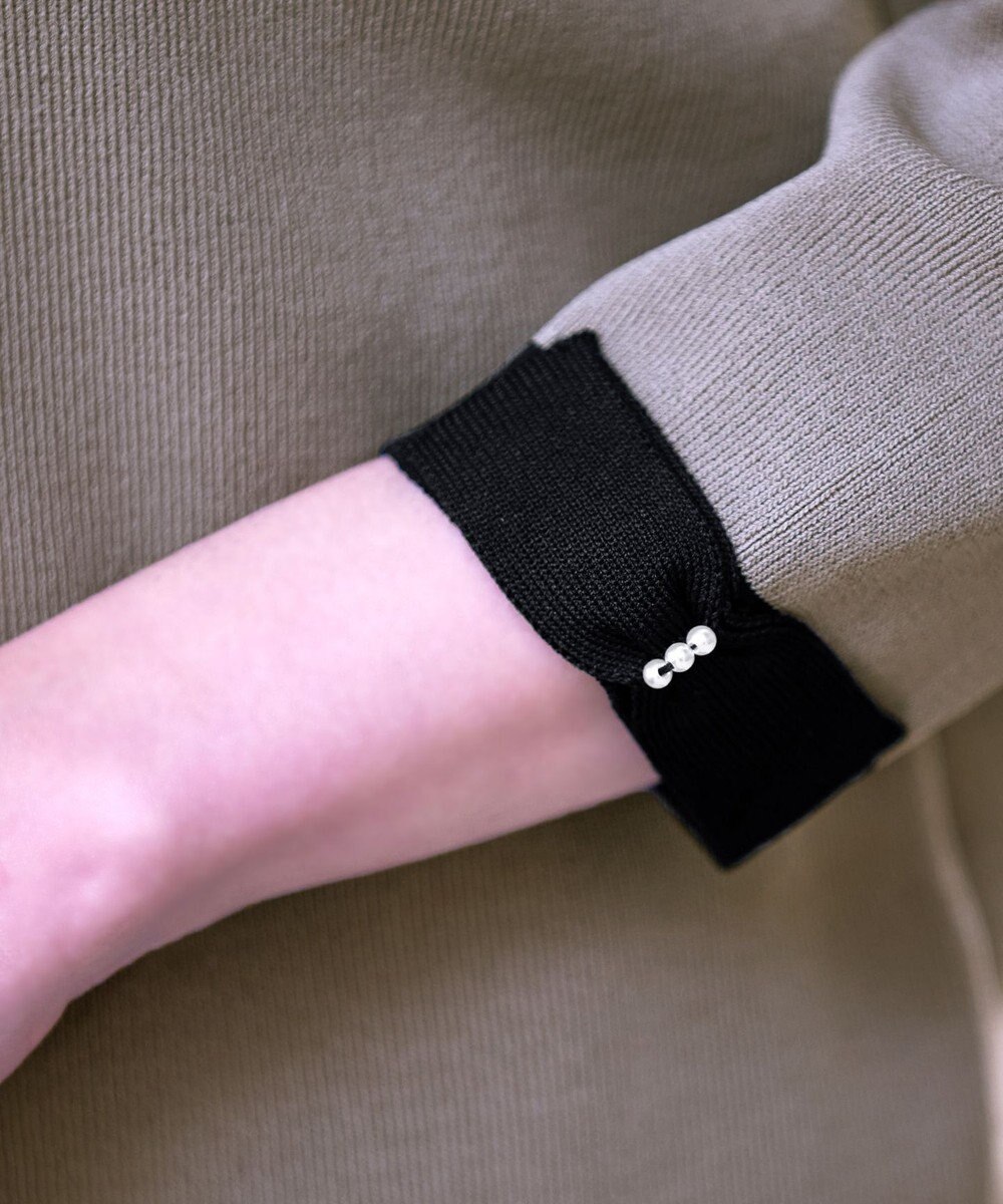 Tiaclasse 【洗える】配色使い総針袖リボンカーデ 