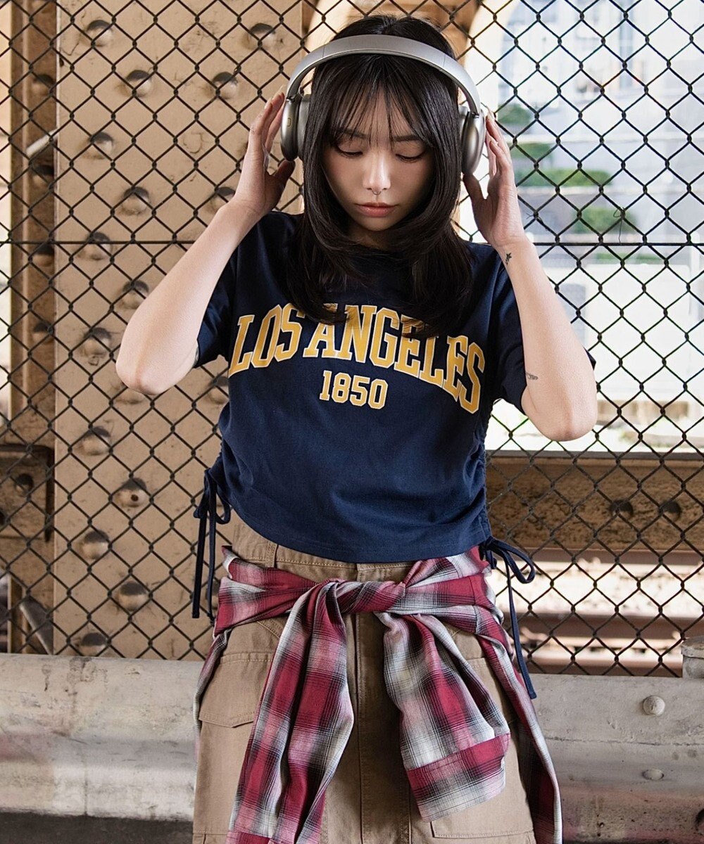 WEGO グラフィックサイドリボンドロストショートT 