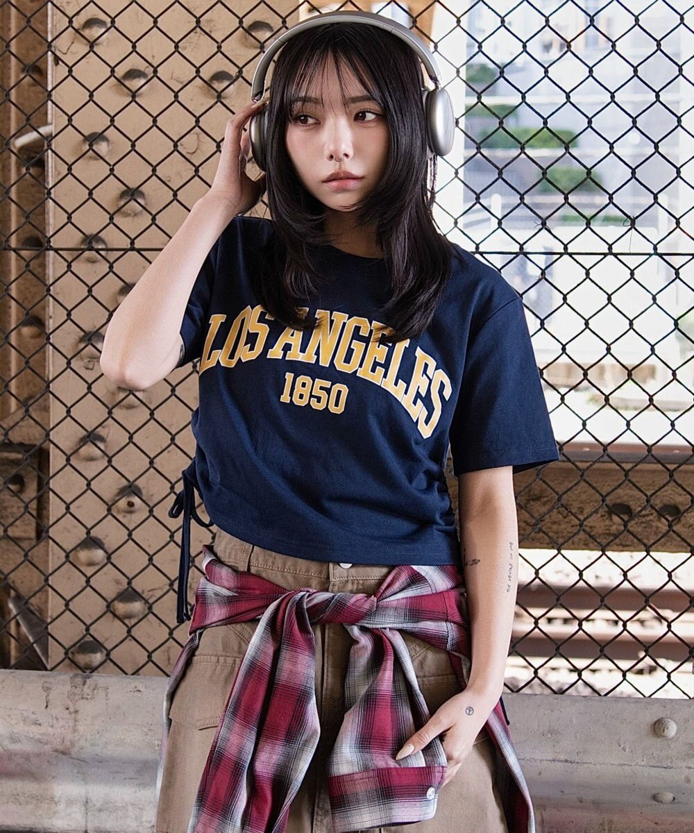 WEGO グラフィックサイドリボンドロストショートT 