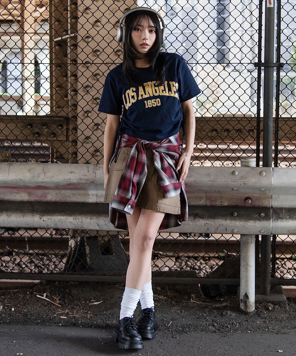 WEGO グラフィックサイドリボンドロストショートT 