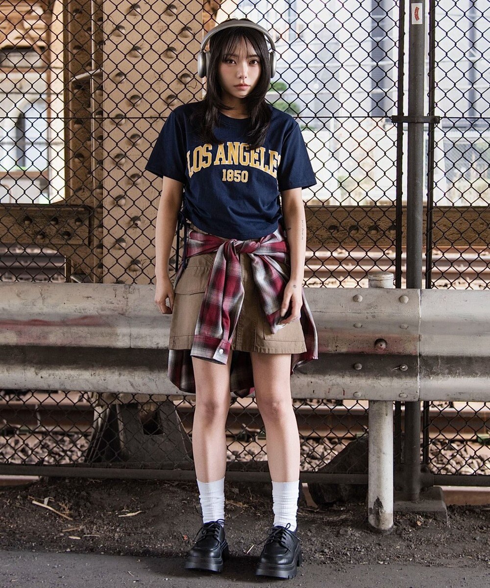 WEGO グラフィックサイドリボンドロストショートT 