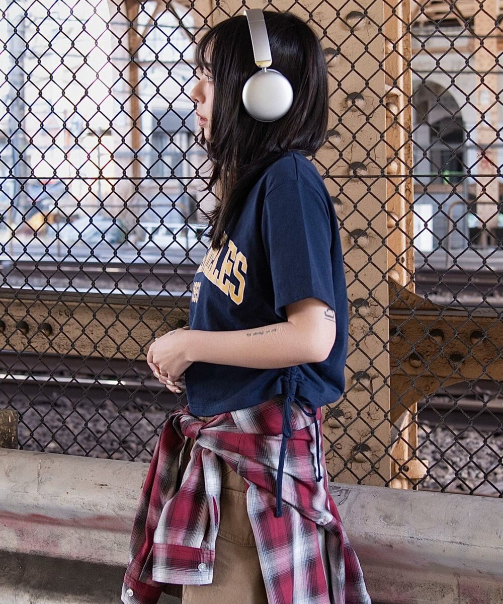 WEGO グラフィックサイドリボンドロストショートT 