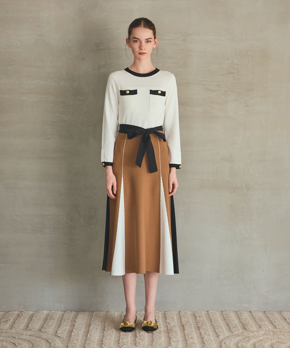 GRACE CONTINENTAL ニットバイカラージャガードワンピース 