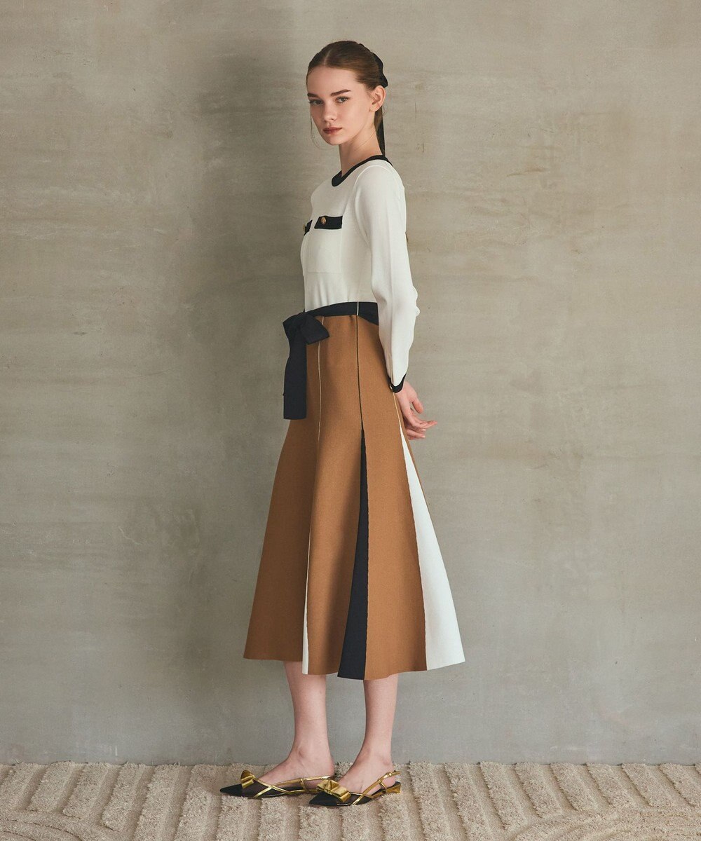 GRACE CONTINENTAL ニットバイカラージャガードワンピース 