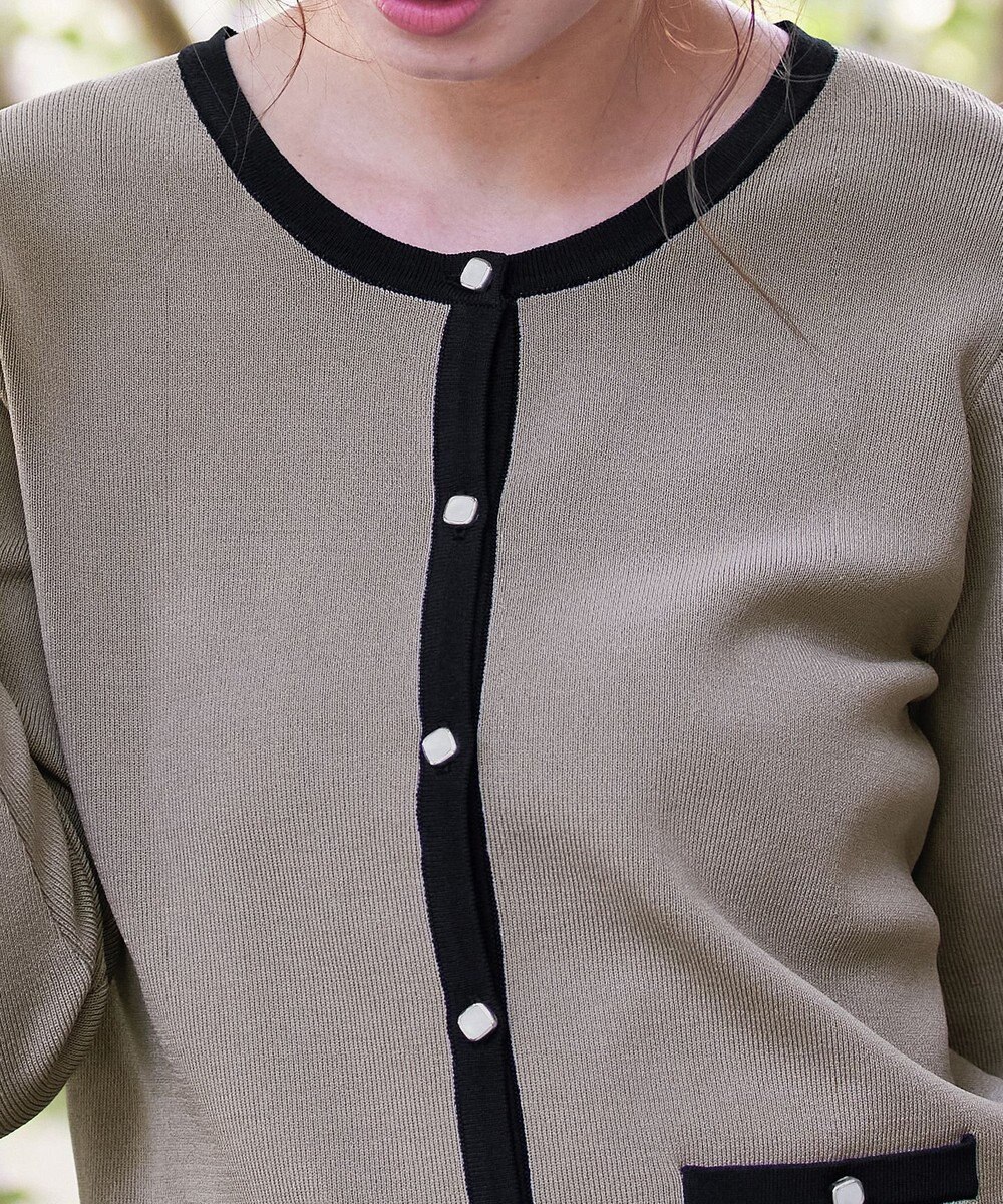 Tiaclasse 【洗える】配色使い総針袖リボンカーデ 