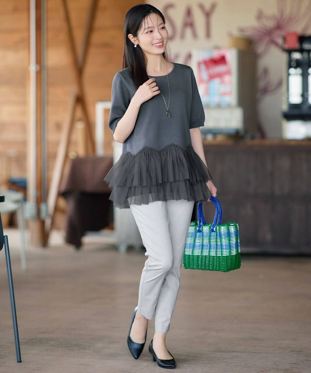 Tiaclasse チュールフリルドッキングニットトップス 