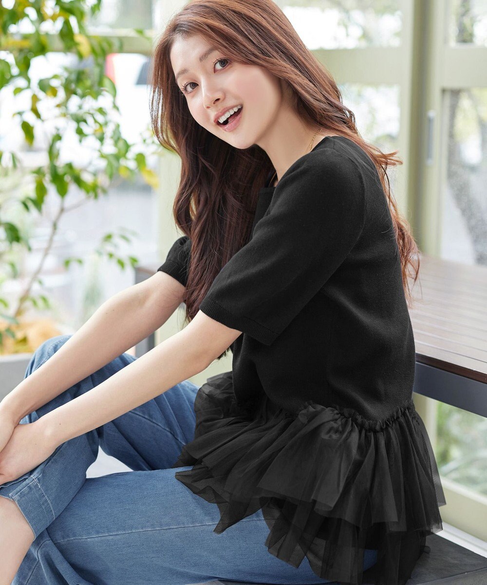 Tiaclasse チュールフリルドッキングニットトップス 