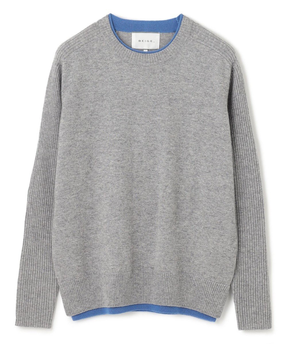 BEIGE， 【洗える】POMPE / ウールカシミヤ配色リブクルーネック 