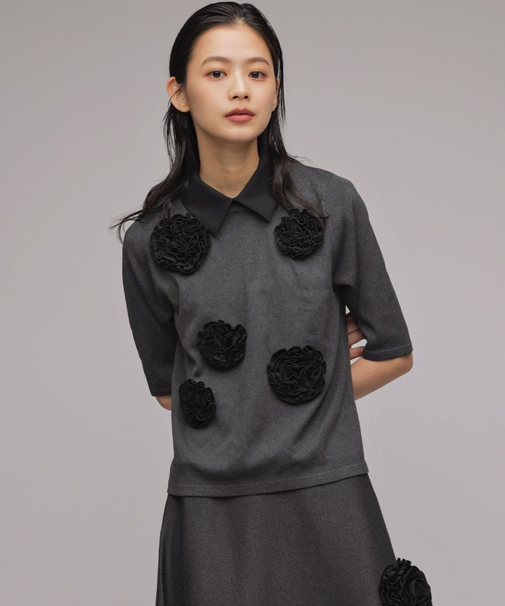 組曲 S 【組曲×setsuko sagittaire】ボンボンフラワー襟付き ニット 