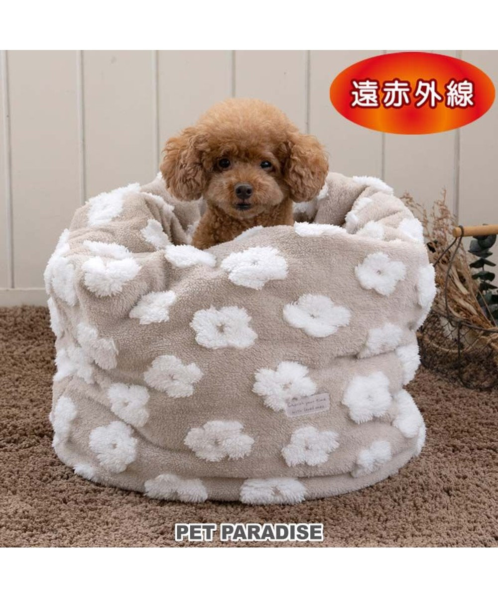 PET PARADISE ペットパラダイス ボア寝袋 筒型《お花柄》 Ｍ 小型犬 ベージュ