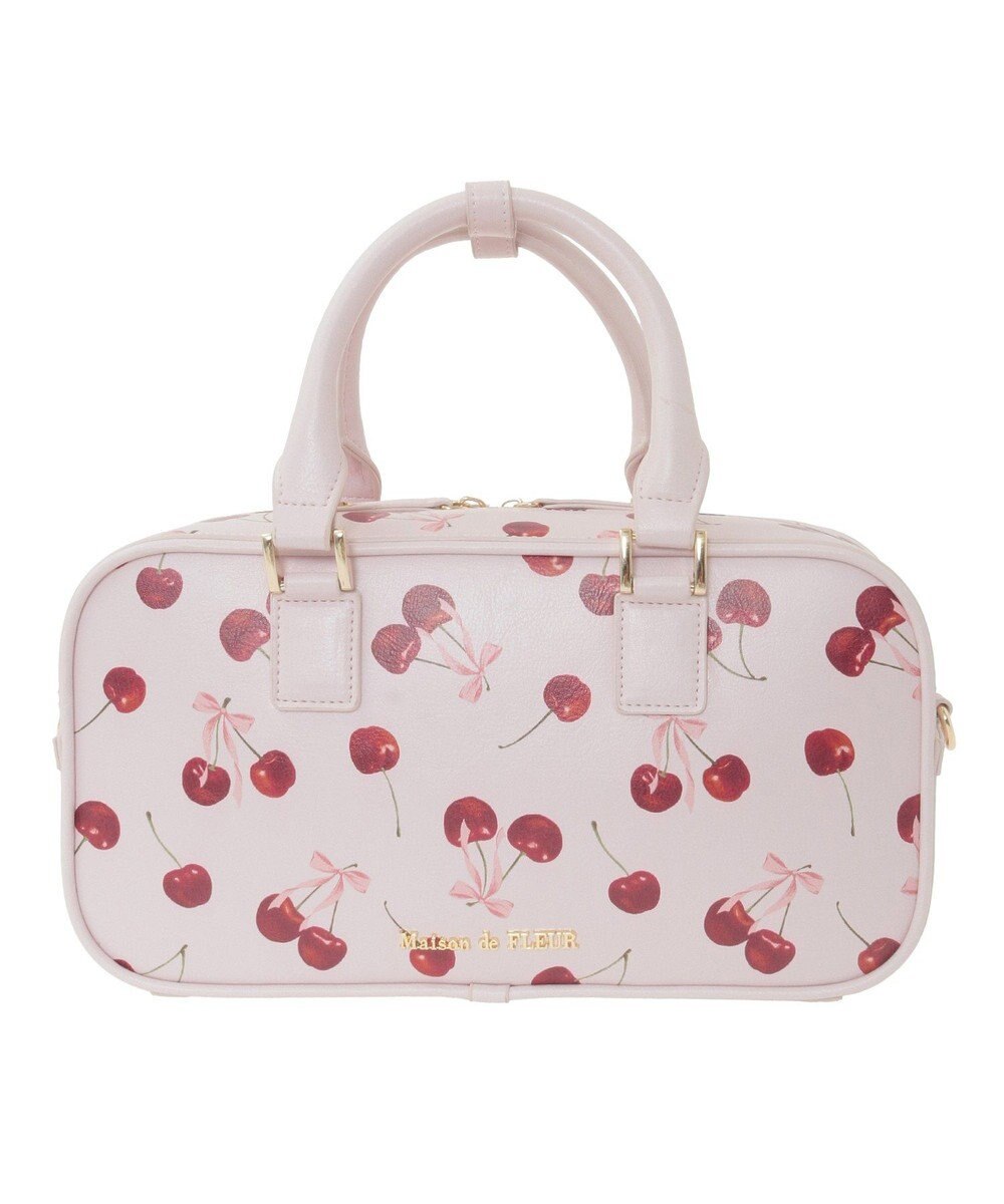 Maison de FLEUR チェリー柄ボストンバッグ 