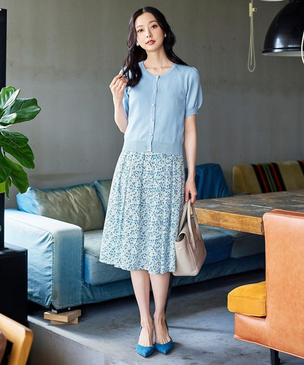 Tiaclasse L 【洗える】ひんやり心地良いパフ袖ニットカーディガン 