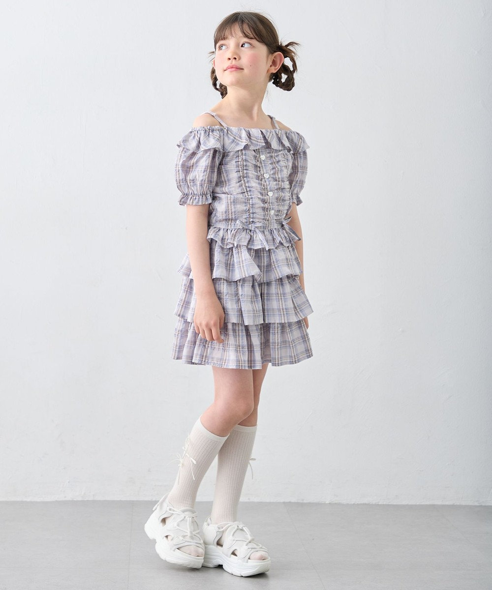 ANY KIDS 【洗濯機可能】ティアード チェックスカパン 