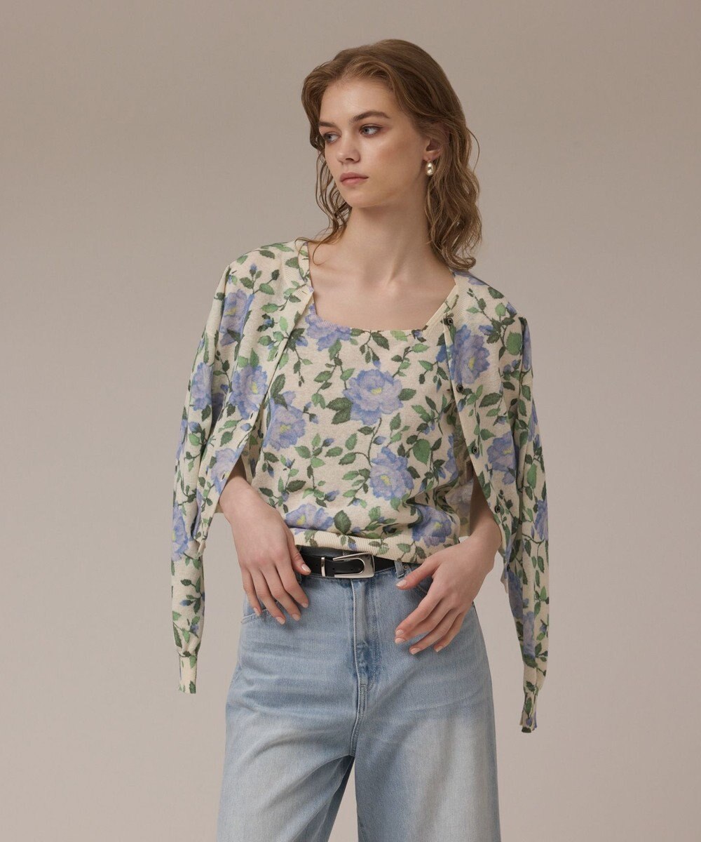 GRACE CONTINENTAL ローズプリントニットカーディガン 