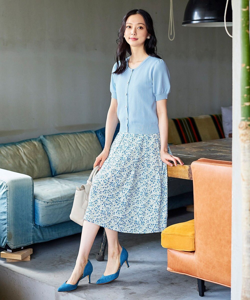 Tiaclasse L 【洗える】ひんやり心地良いパフ袖ニットカーディガン 