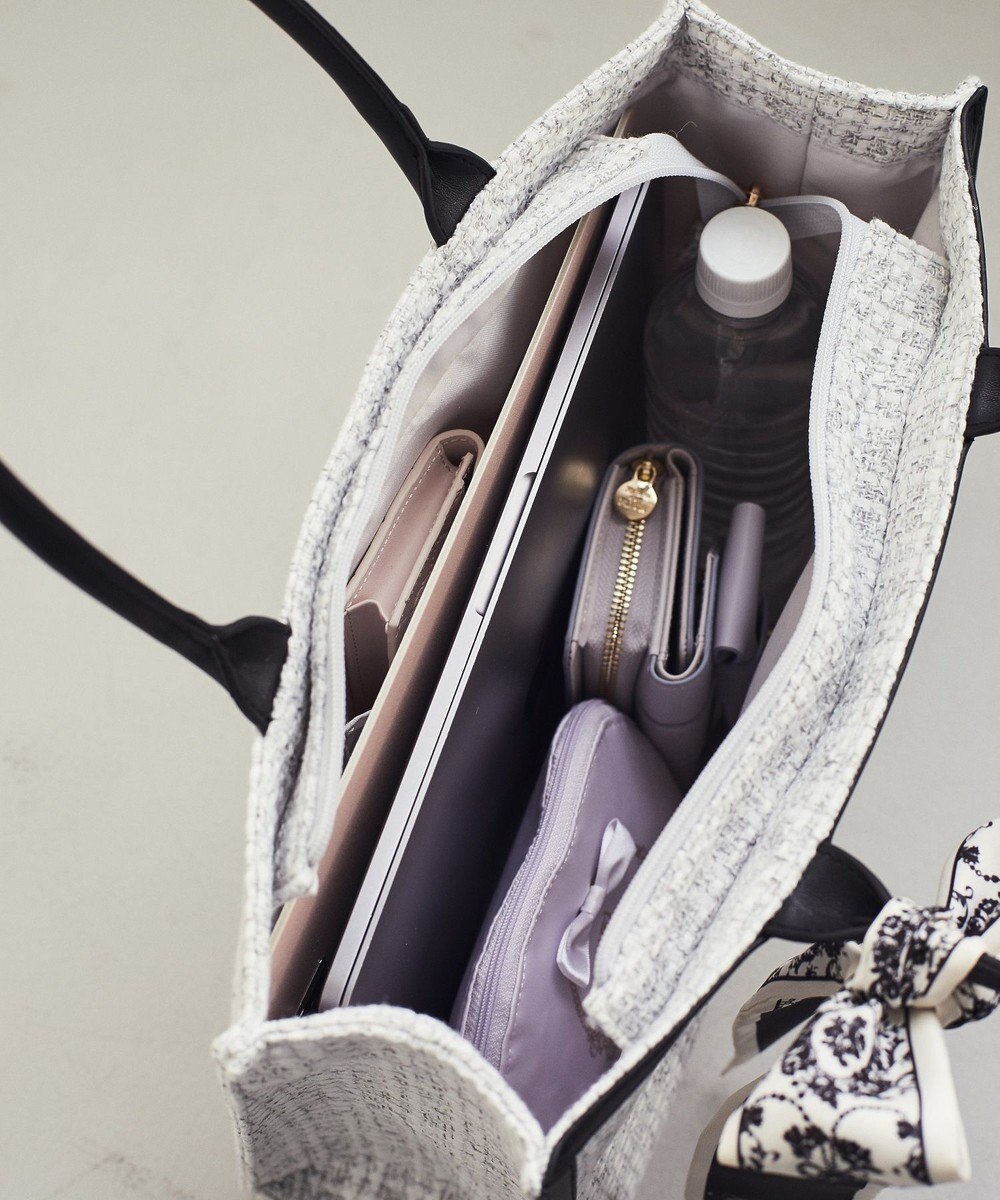 Maison de FLEUR スカーフ付きツイードスクエアトートバッグ 