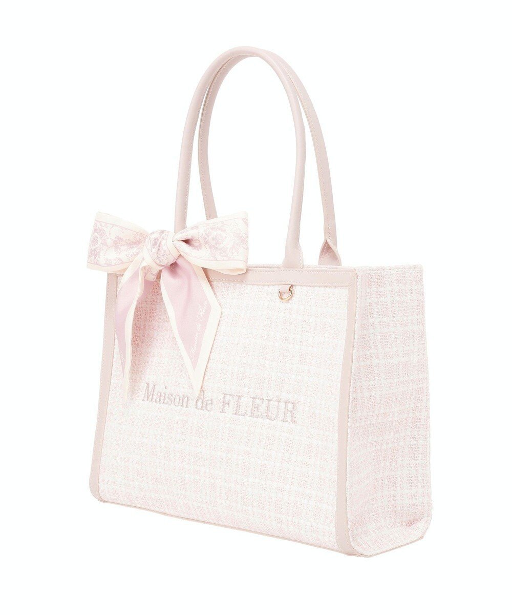 Maison de FLEUR スカーフ付きツイードスクエアトートバッグ 