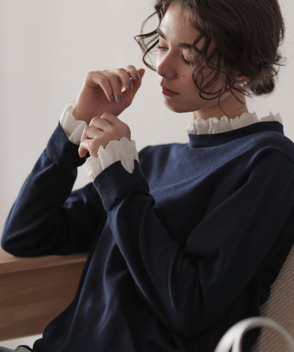 組曲 【WEB限定】レースフリルスタンド ニット 